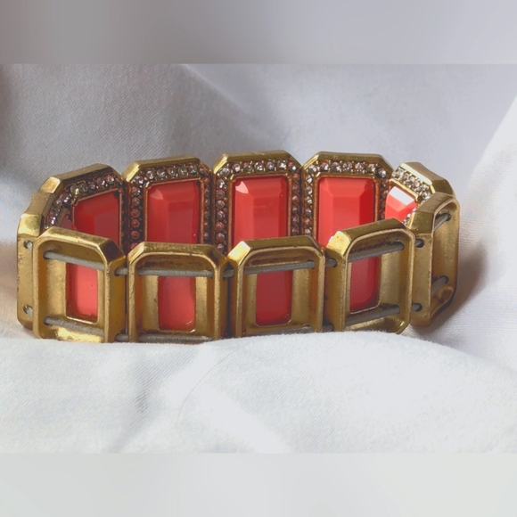 J Crew coral rhinestones stretchy bracelet - Picture 2 of 4